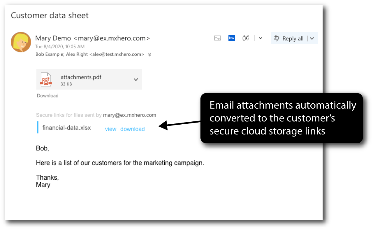 screenshot of mxHERO Email Attachment Protection